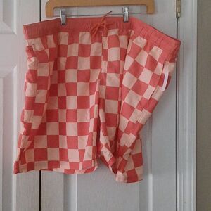 MAD  Engine peach orange checker board pattern swim trunks Sz XXL NWT